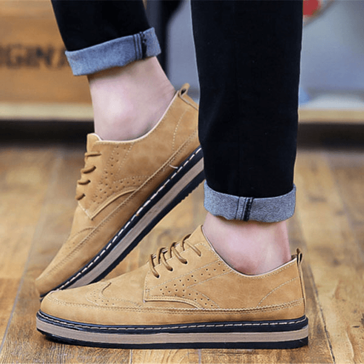 Men Casual Retro British Style Leather Brogue Oxfords Shoes - MRSLM