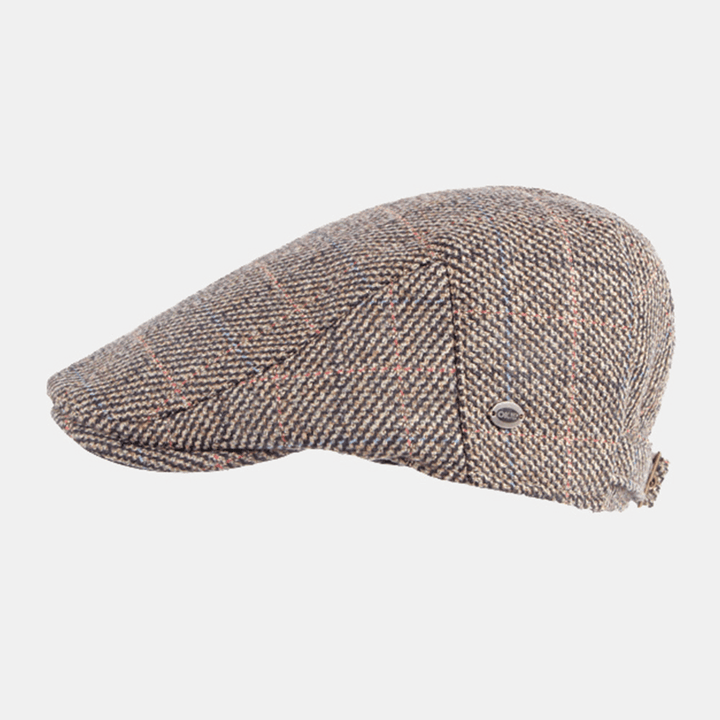 Men Cotton Colored Lattice Pattern plus Velvet Warm Berets British Retro Casual Sunshade Forward Hat Newsboy Hat - MRSLM