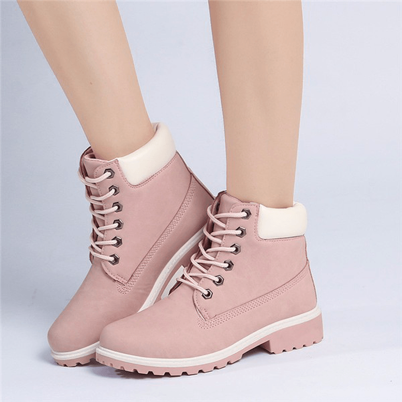 Women Fur Lining Lace up Outdoor Winter Casual Snow Ankle Boots - MRSLM