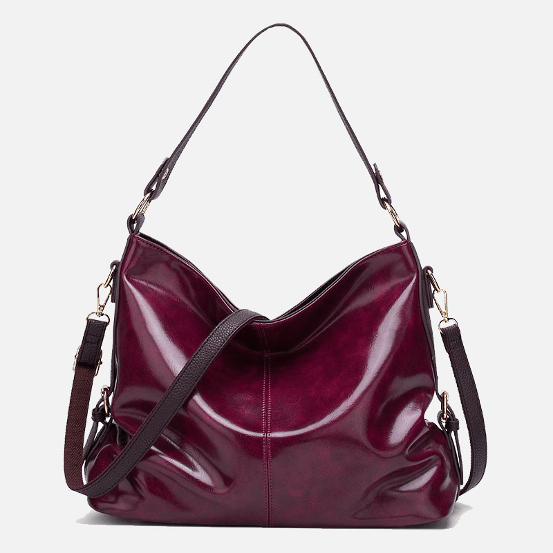 Women Faux Leather Retro Fashion Large Wax Leather Capacity Handbag Shoulder Bag Tote - MRSLM