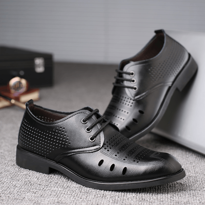 Men Microfiber Leather Breathable Hollow Out Oxfords Casual Business Shoes - MRSLM