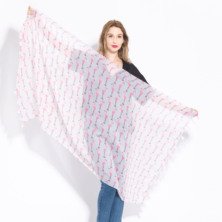 Long Cotton and Linen Flamingo Scarf - MRSLM