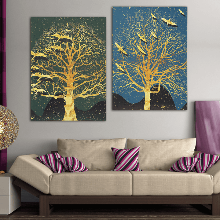 2Pcs Modern Tree Canvas Print Paintings Wall Art Unframed Picture Home Decor - MRSLM