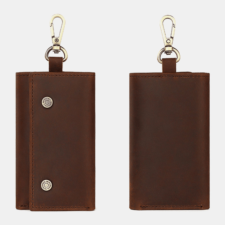 Men Genuine Leather Retro Easy Carry Brief Car Key Case Keychain Wallet Coin Purse - MRSLM