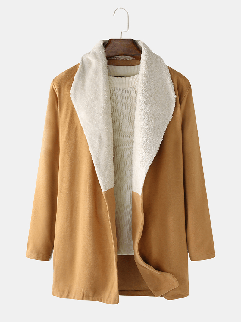 Mens Solid Color Fleece Lined Mid-Length Long Sleeve Coats - MRSLM