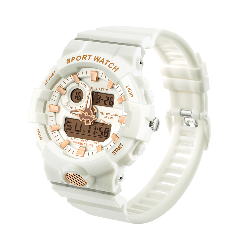 SANDA 3000 Fresh Color Fashion Alarm Clock Luminous Display Shockproof Couple Dual Display Digital Watch - MRSLM