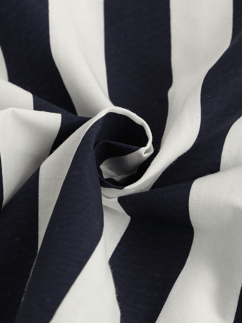 Mens White and Blue Stripe Turn down Collar Long Sleeve Shirts - MRSLM