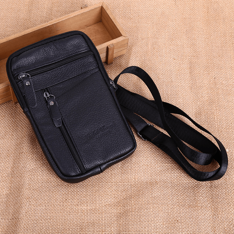 Men Genuine Leather Large Capacity Vintage 6.5 Inch Phone Bag Waist Bag Crossbody Bag Shoulder Bag - MRSLM