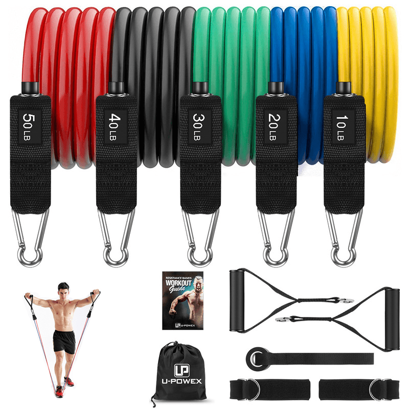 KALOAD 5 Pcs 150Lbs Fitness Resistance Band Set Sport Pull Rope with Metal Foot Ring Handle Storage Bag Home Gym Exercise Bands - MRSLM