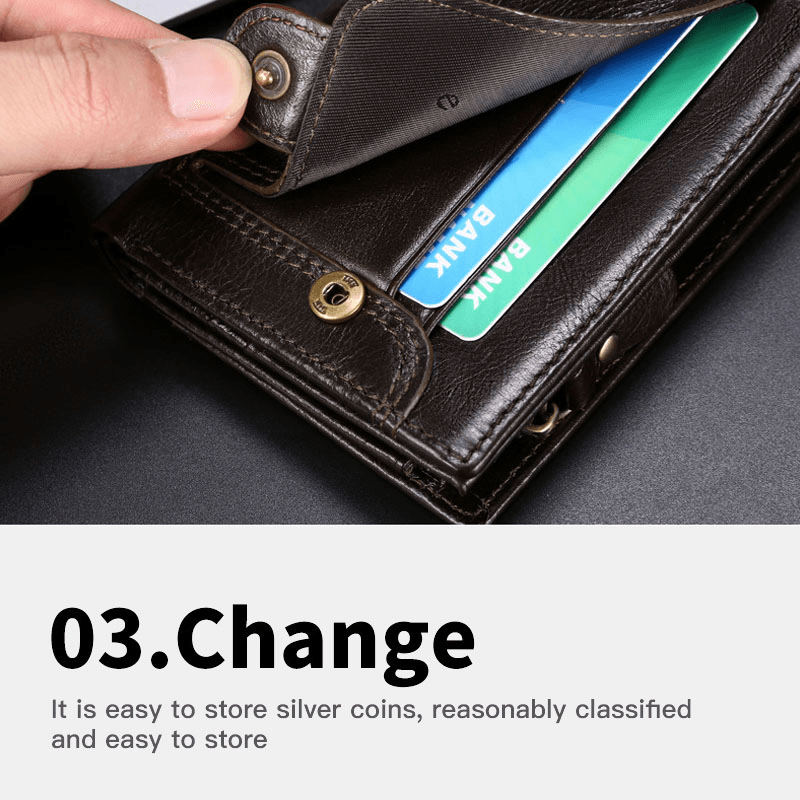 Men Genuine Leather Vintage Multi-Card Slots RFID Anti-Theft Short Money Clip Card Holder Wallet Coin Purse - MRSLM
