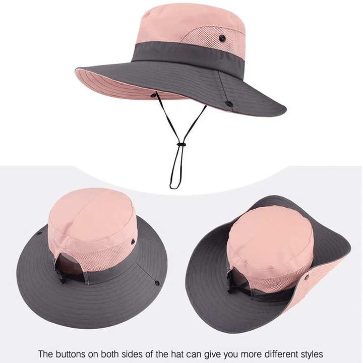 Sunscreen UV Protection Fishing Mountaineering Sun Hat Wild Brim Foldable Adjustable Bucket Hat for Female - MRSLM