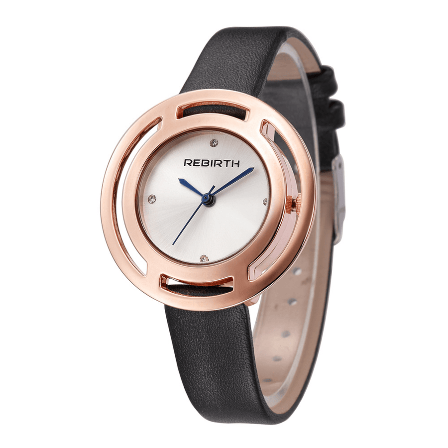 REBIRTH RE048 Elegant Design Women Wrist Watch Fashionable Leather Band Quartz Watch - MRSLM