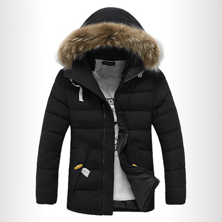Mens Windproof Winter Thick Warm Furry Hood Parka Jacket - MRSLM
