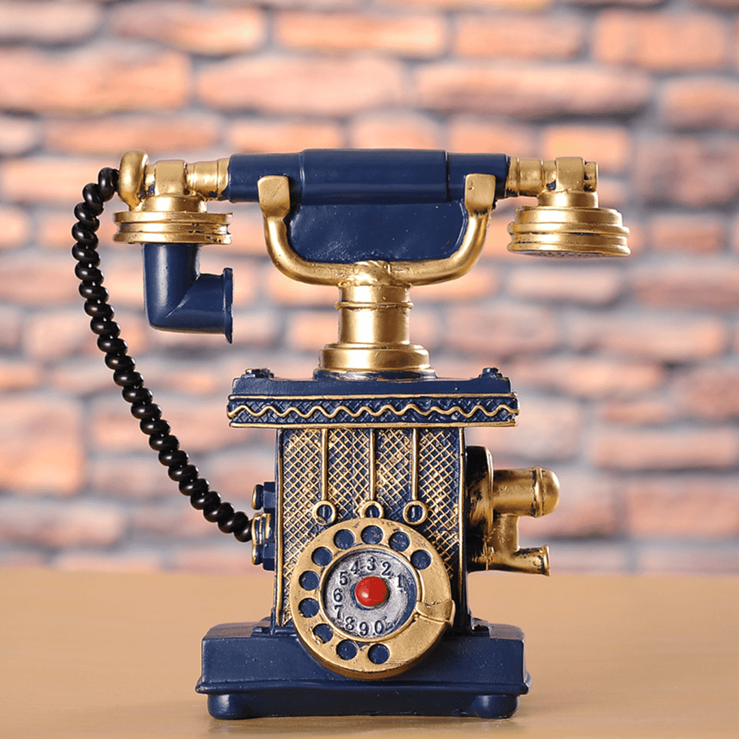Vintage Rotary Telephone Statue Antique Shabby Old Phone Figurine Home Decorations - MRSLM