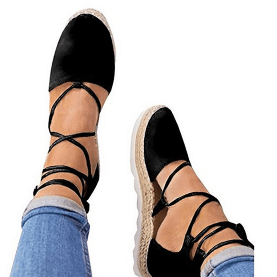 Womens Strappy Espadrilles plus Size Casual Solid Color Summer Platform Sandals - MRSLM