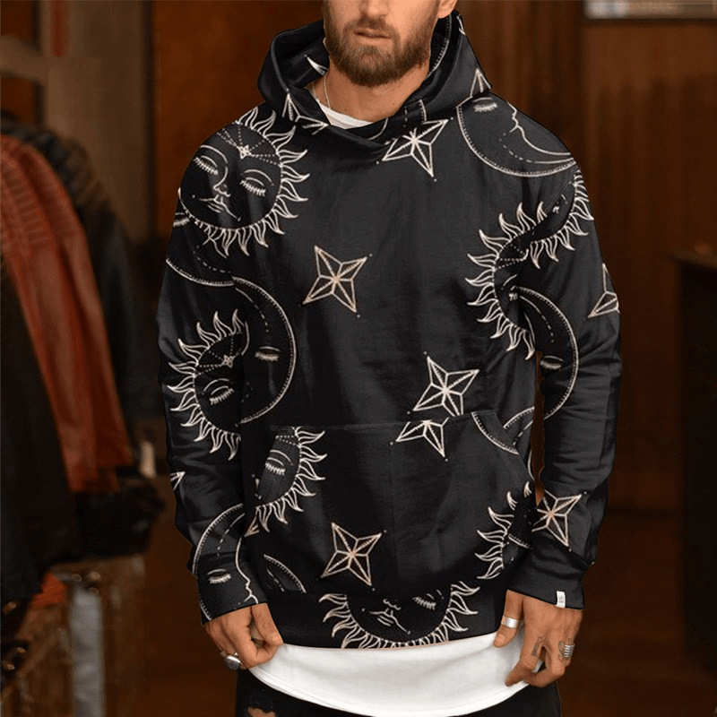 Loose Printed Casual Fleece Hooded Jacket - MRSLM