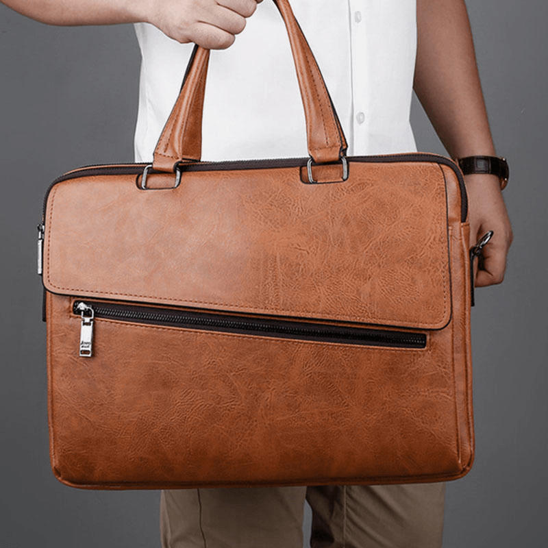 Men PU Leather Multifunction Anti-Theft Vintage Business Messenger Bag Crossbody Bag Handbag Shoulder Bag - MRSLM