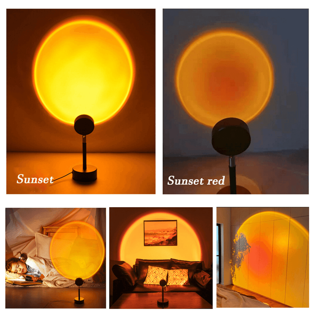 USB Sunset Red Projection Lamp Projector LED Mellow Floor Lamp Rainbow Night Light 360 Degree Rotation for Photography/Party/Home Decor/Bedroom Living Room Bring Modern Sunset Red Lamp - MRSLM