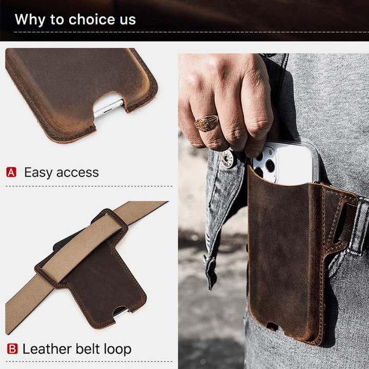 Men Genuine Leather Cow Leather EDC 6.5 Inch Phone Bag Waist Bag Sling Bag - MRSLM