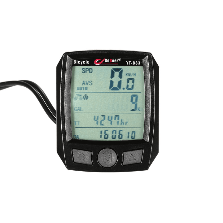 Bogeer YT-833 Large Screen Backlight Waterproof Bike Computer Speedometer Stopwatch Calendar Black - MRSLM