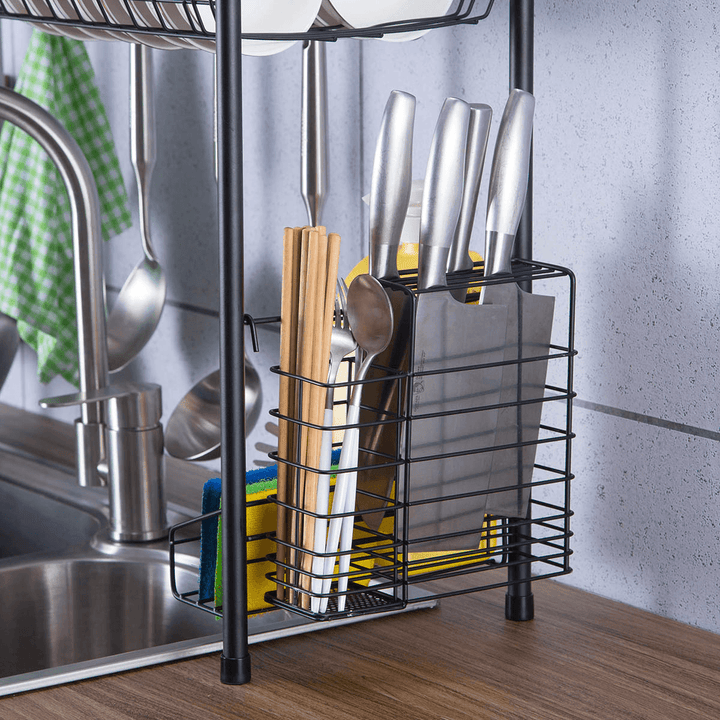 Double Layer Shelf Dish Stainless Holder Steel Sink Drain Rack Kitchen Cutlery Drying Drainer Kitchen Storage Rack - MRSLM