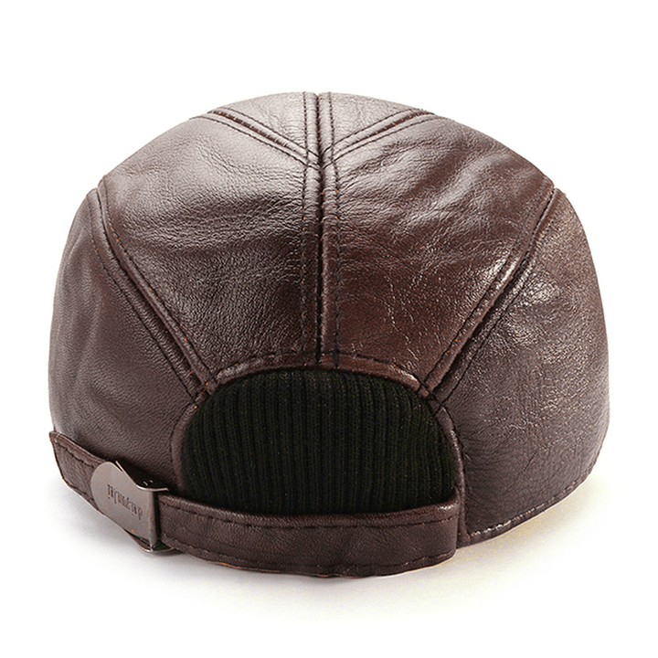 Collrown Mens Winter Warm Genuine Leather Baseball Cap Earflap Ear Muffs Windproof Outdoor Trucker Hats - MRSLM