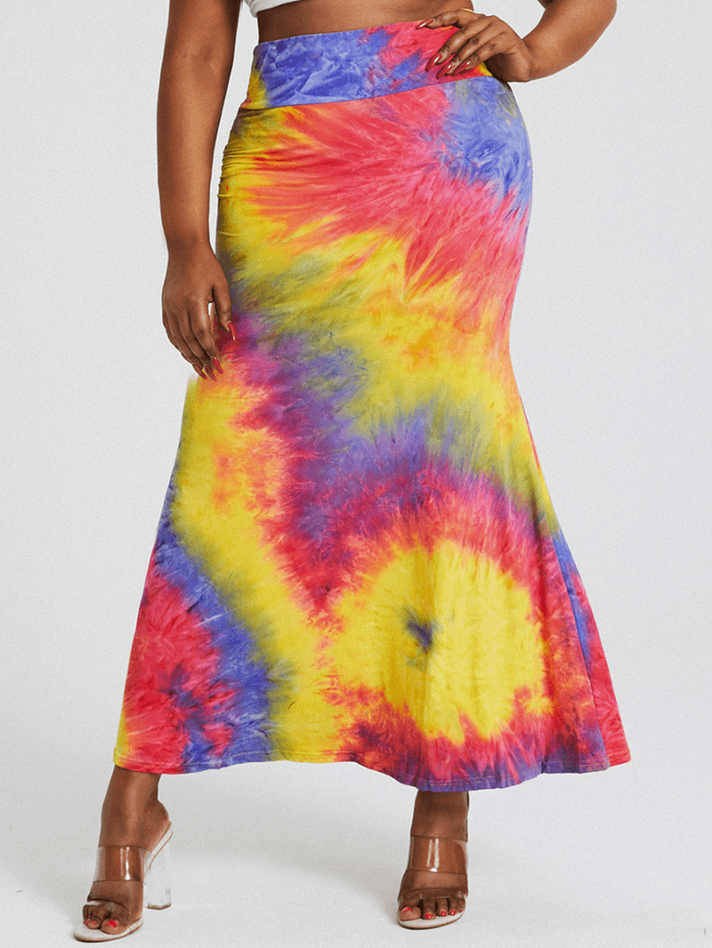 Tie Dye Print High Waist Buttocks Bodycon Long Skirt - MRSLM