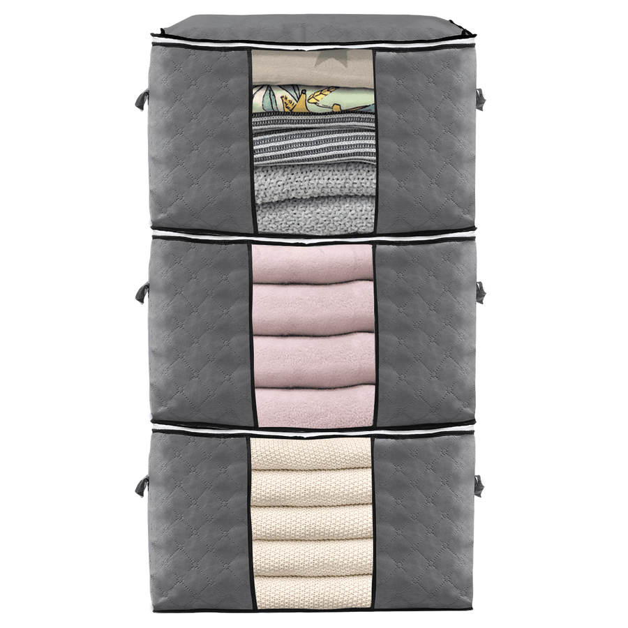 3 Pcs Clothes Storage Bag Zip Organizer Boxes Pillows Quilt Bedding Bag Luggage Bag - MRSLM