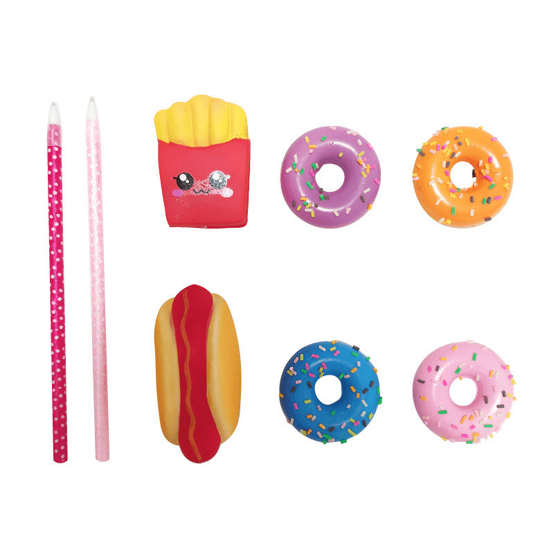 Donut Hot Dog Squishy Slow Rising Rebound Writing Simulation Pen Case with Pen Gift Decor Collection with Packaging - MRSLM