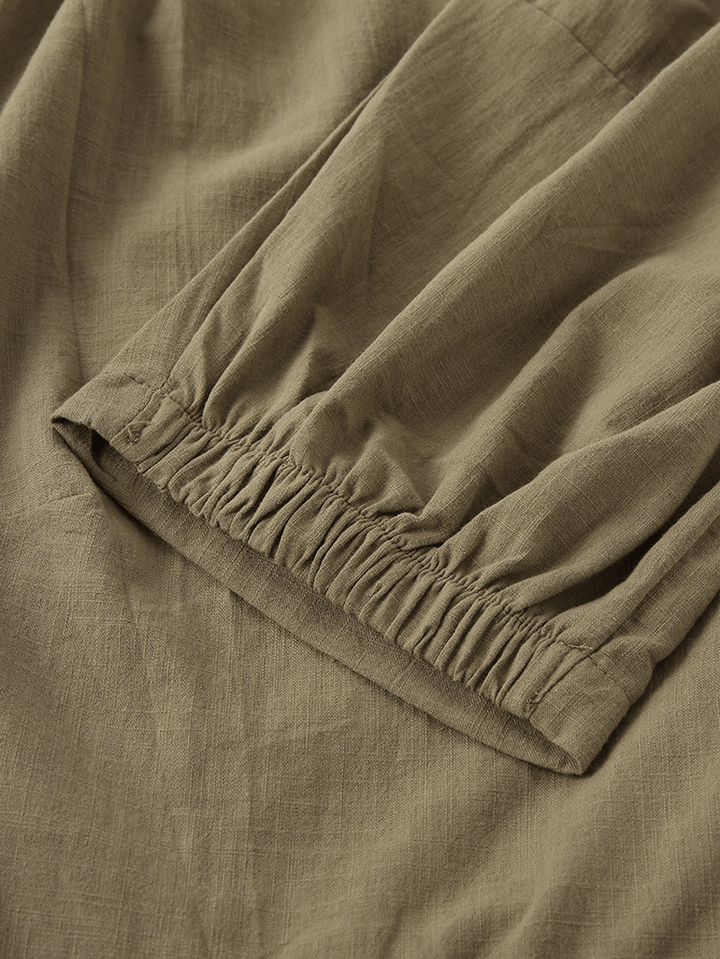 Mens Cotton Solid Color Loose Casual Elastic Drawstring Waist Harem Pants - MRSLM