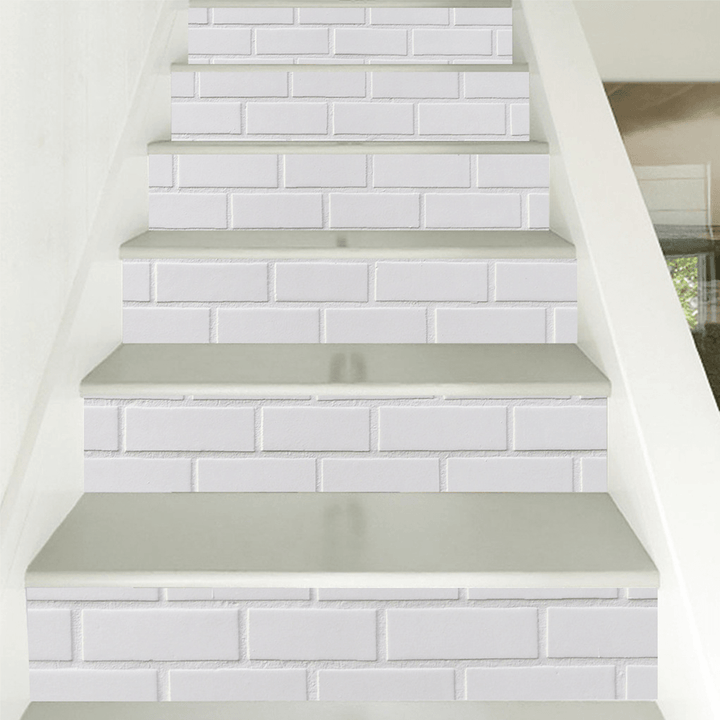6Pcs 3D Brick Stair Stickers DIY Staircase Decals Decor Removable Waterproof Wallpaper White for Home Decor - MRSLM
