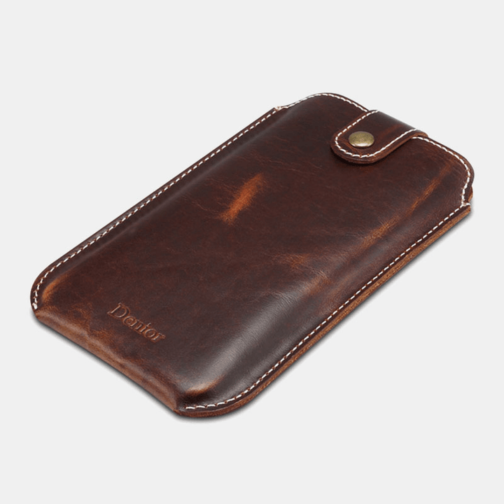 Men Genuine Leather Vintage EDC 6.5 Inch Phone Bag Waist Bag Cow Leather Sling Bag - MRSLM