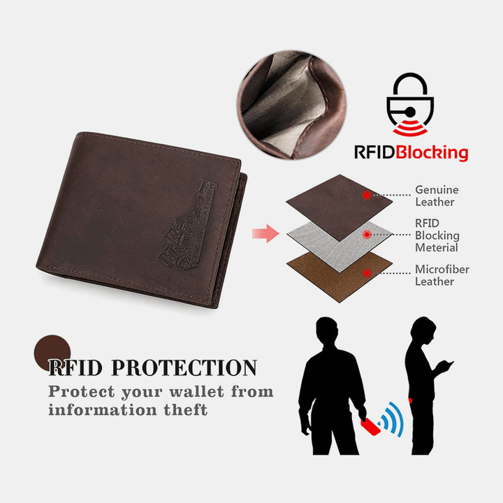 Men Retro RFID Anti-Magnetic 8 Card Slot Card Case Multifunction Short Bifold Cowhide Wallets Money Clip - MRSLM
