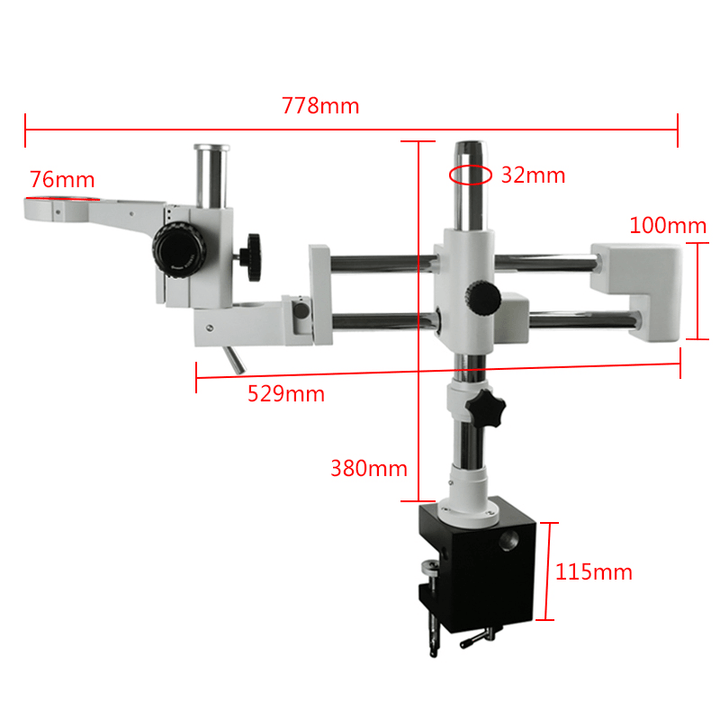 76Mm Focusing Ring Clamp Microscopio Holder Double Boom Stand Dual Arms Industrial Zoom Trinocular Stereo Microscope Stand - MRSLM