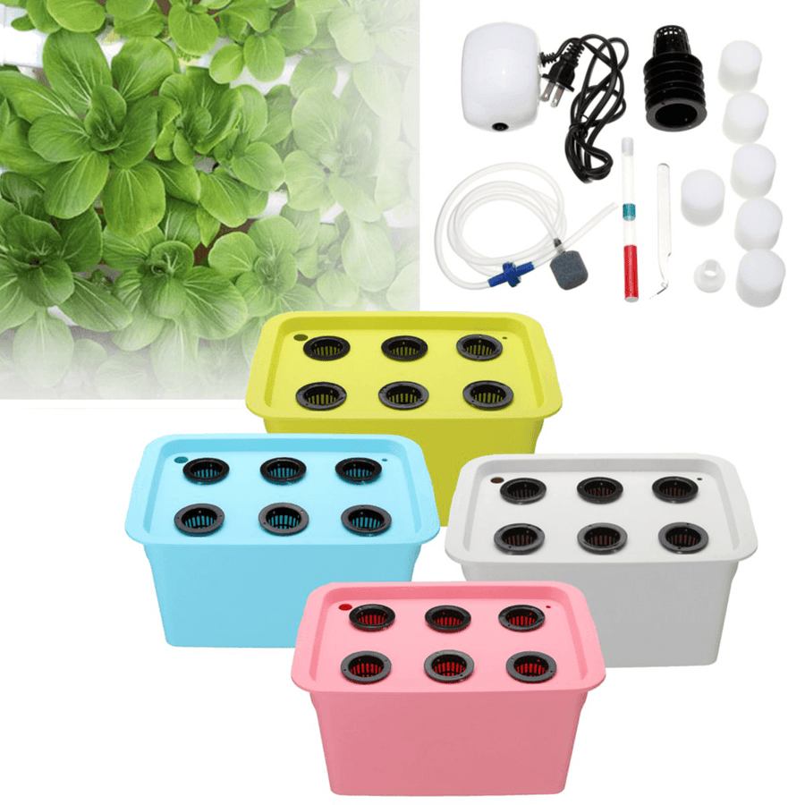 220V 6 Holes Hydroponic System Kit Soilless Cultivation Indoor Water for Home Planting Grow Box - MRSLM