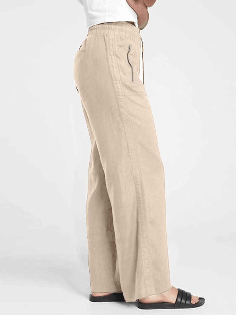 Solid Color Elastic Waist Side Pocket Simple Casual Wide Leg Pants for Women - MRSLM