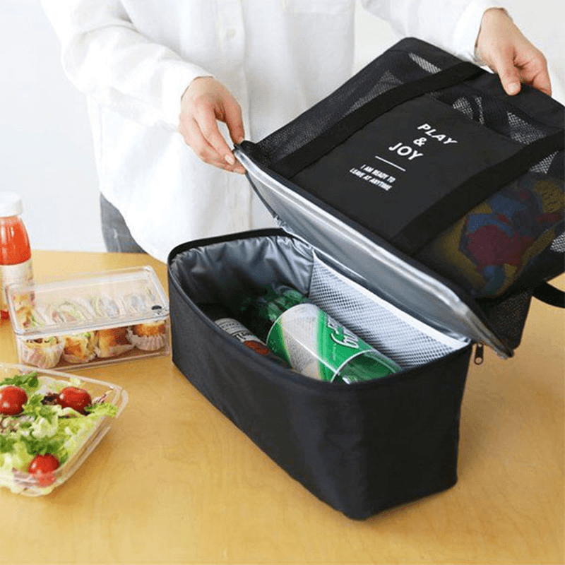Honana DW-LB2 Handheld Lunch Bag Insulated Cooler Picnic Bag Mesh Beach Tote Bag Food Drink Storage - MRSLM