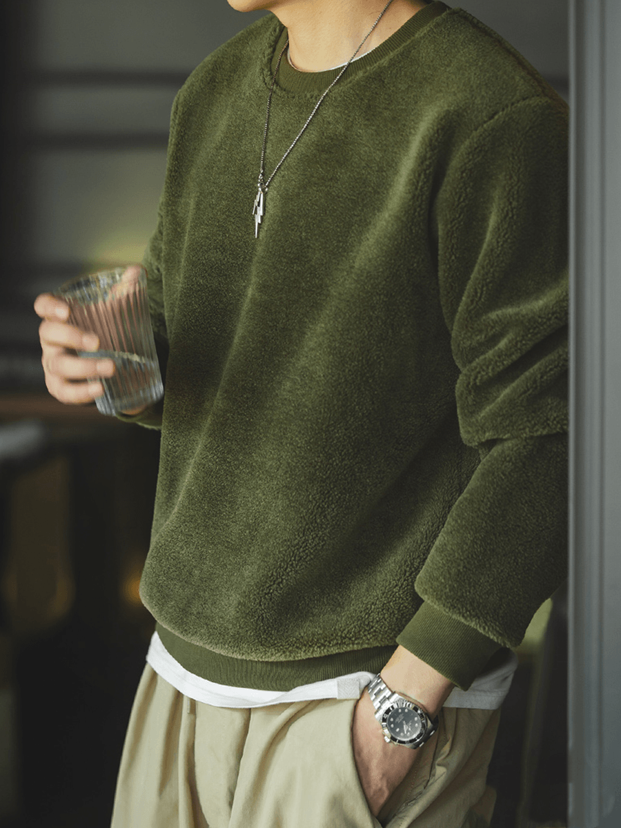 Madden Workwear Japanese Retro Dark Gray Polar Fleece Warm Sweater - MRSLM