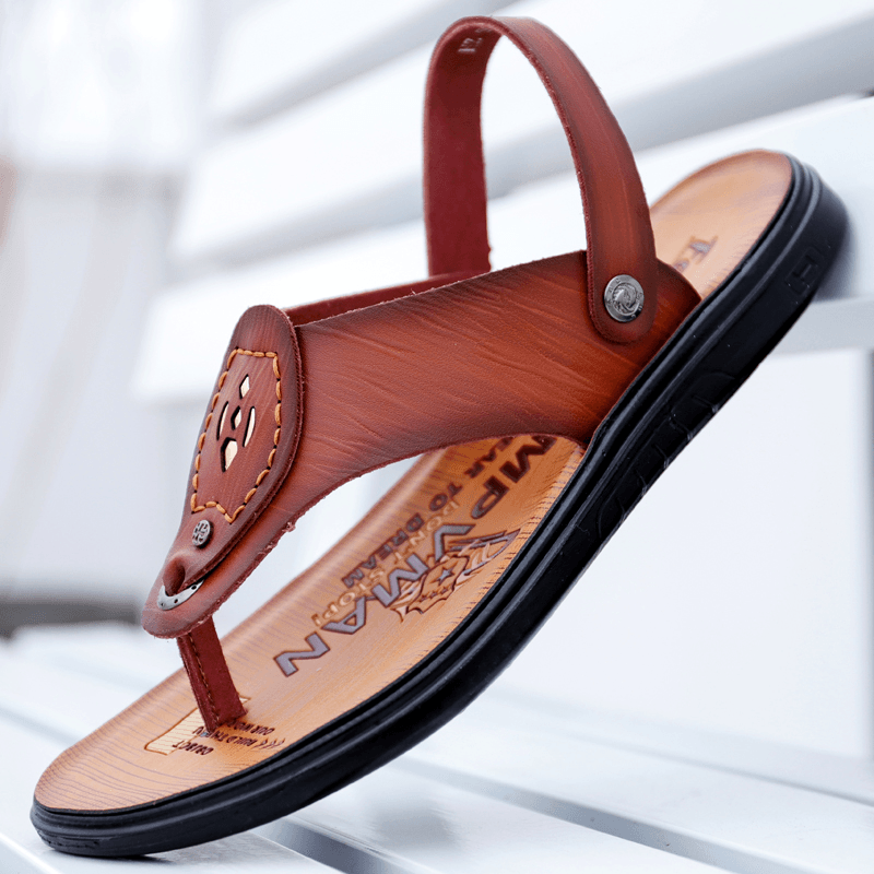Men Microfiber Breathable Soft Sole Two-Ways Non Slip Clip Toe Casual Outdoor Sandals - MRSLM