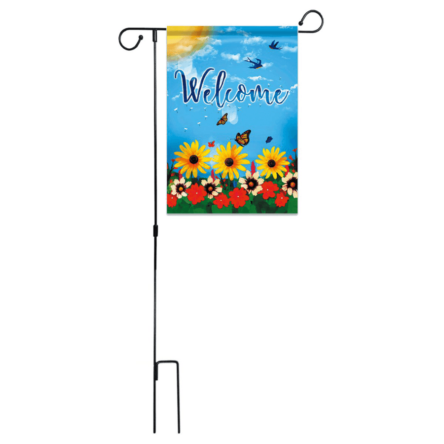 45'' X 15'' Iron Mini Garden Flags Pole Stand Holder Yard Decorations Display - MRSLM
