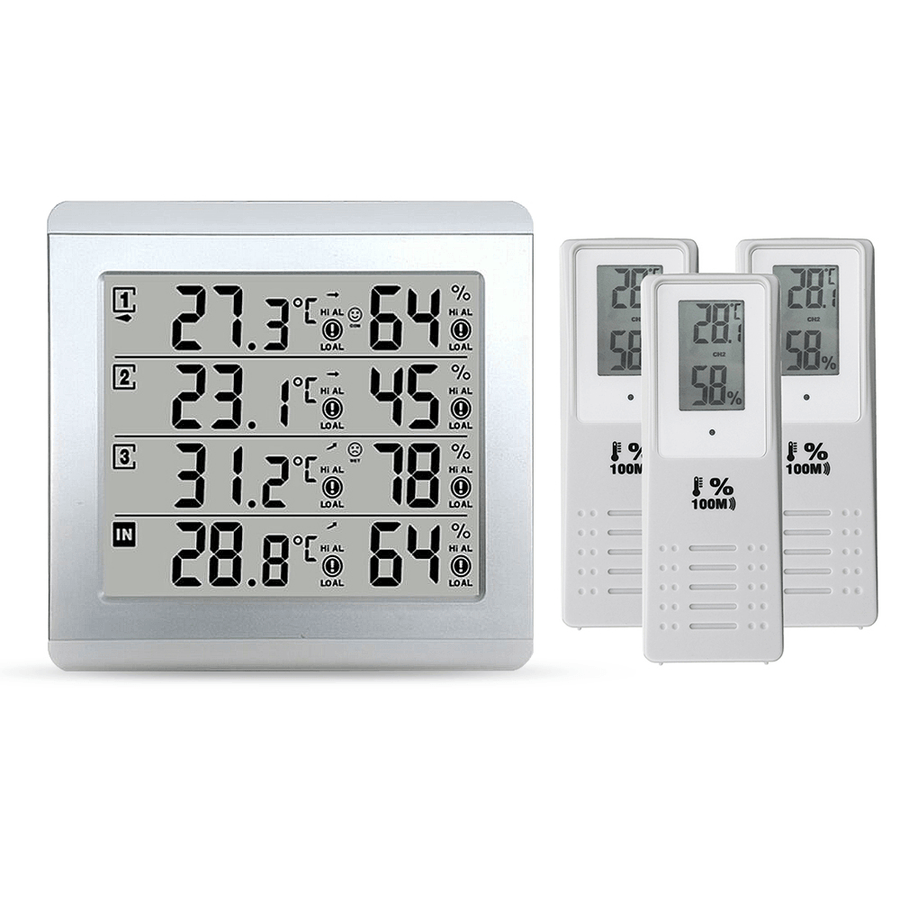 3 Sensors Wireless Digital Alarm Thermometer Indoor Outdoor Audible Indicator - MRSLM