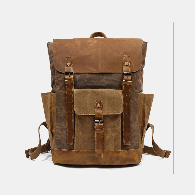 Men Retro Vintage Canvas Leather Backpack Sports Climbing Bag Travel Anti-Theft Backpack - MRSLM