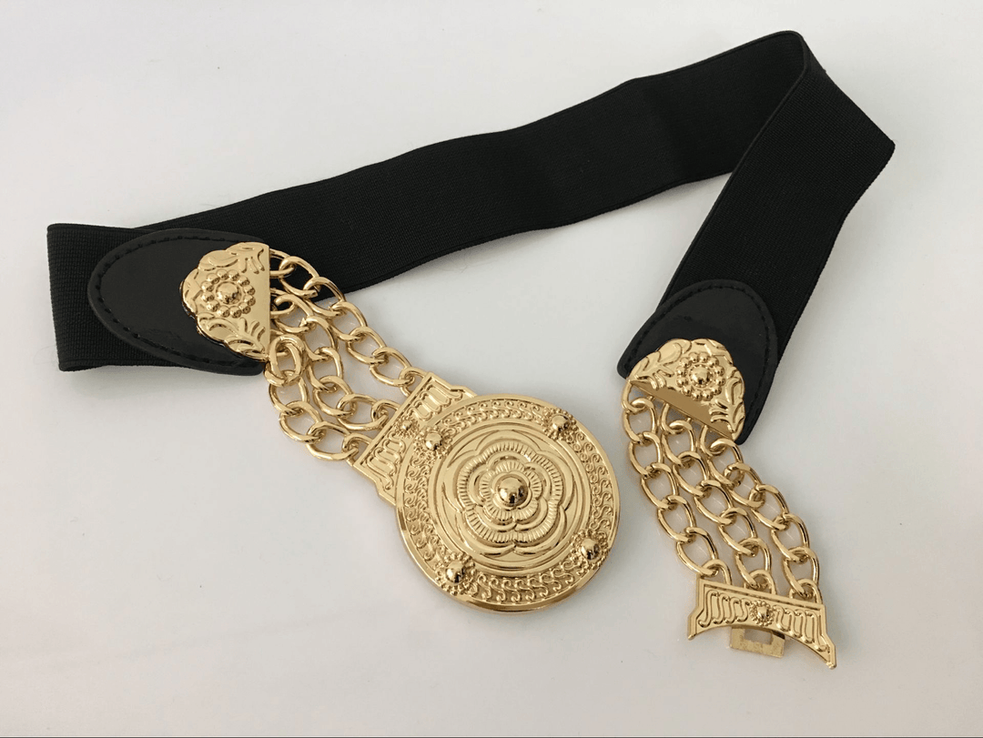 Fashion Metal Elastic Wide Belt Chain Flower Decoration - MRSLM