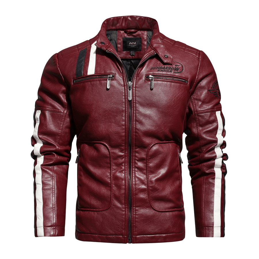 Men'S Leather Clothing Tide Motorcycle Leather Jacket Washed plus Cotton Leather Jacket - MRSLM