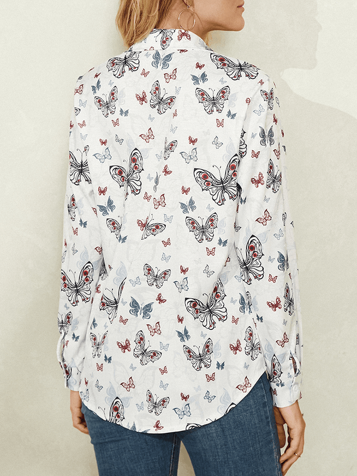 Women All over Butterfly Print Button up White Casual Shirt - MRSLM