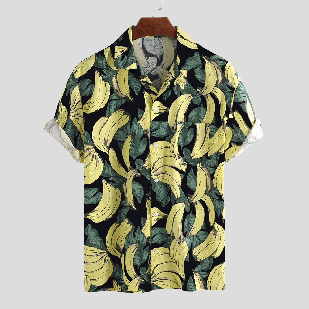 Mens Banana Printing Casual Loose Summer Vacation Shirts - MRSLM