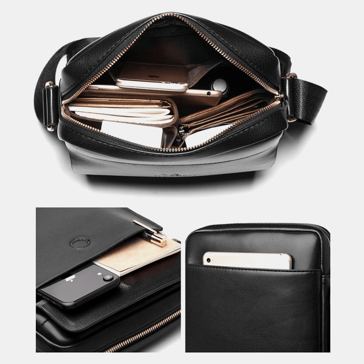 Men PU Leather Multi-Compartments Wear-Resistant Crossbody Bag Shoulder Bag Business Casual 6.3 Inch Phone Bag - MRSLM