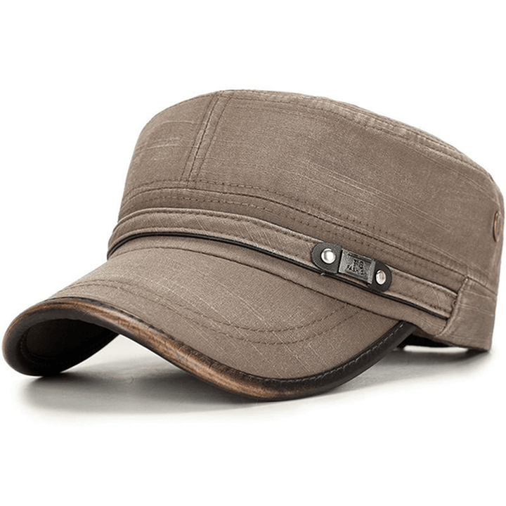 Collrown Men Outdoor Cotton Sunshade Military Army Cap Casual Adjustable Durable Flat Top Hat - MRSLM