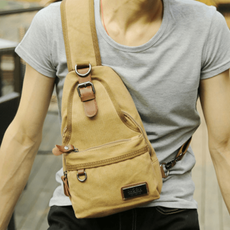 Men Canvas Retro Crossbody Bag Chest Bag Casual Outdoor Sports Shoulder Bag - MRSLM