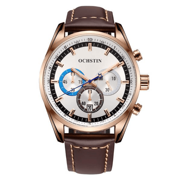 OCHSTIN 6046G Men Quartz Watch Luxury Leather Strap Business Watch - MRSLM